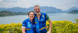 Lyn and Maurice in their Hands Across The Water bike jersey