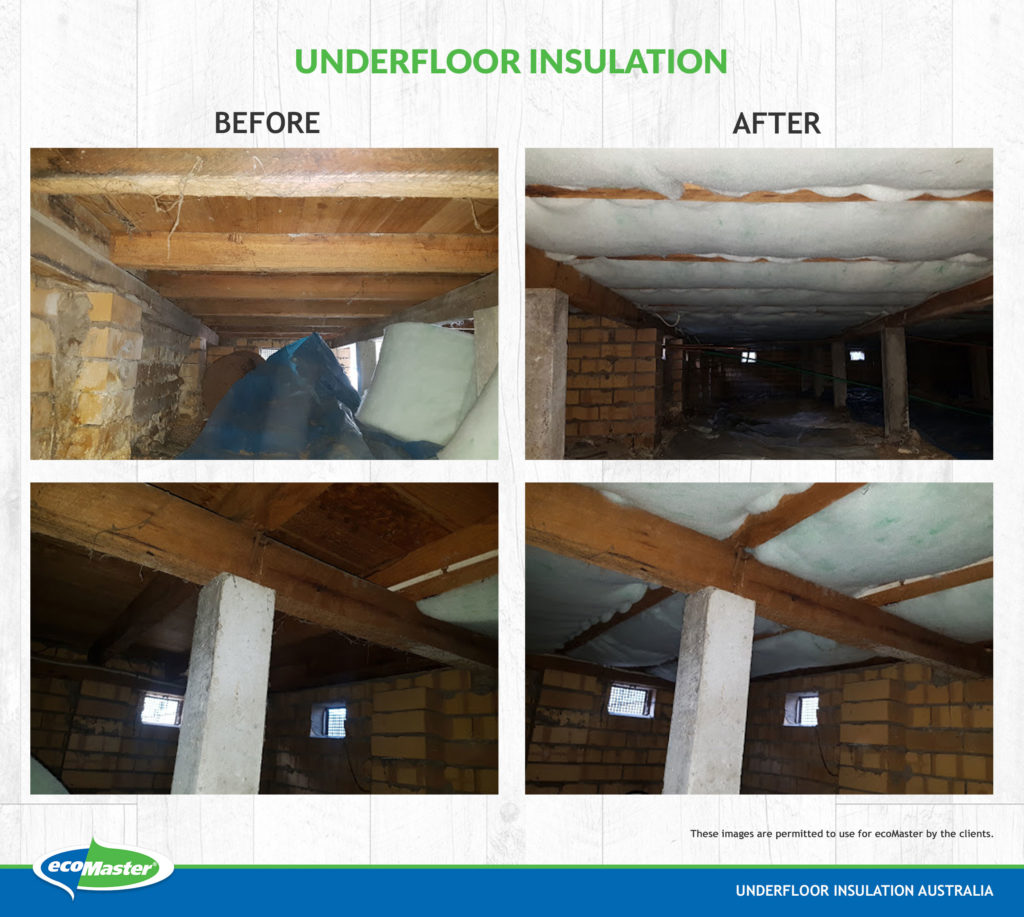 before and after photos of an insulated underfloor 