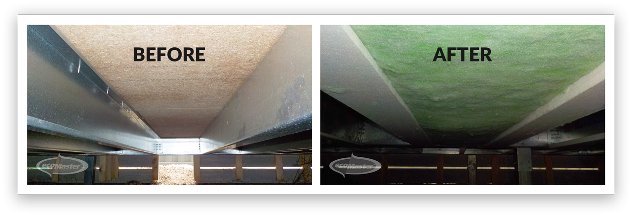 Before and After photo of an insulation on Steel Floors